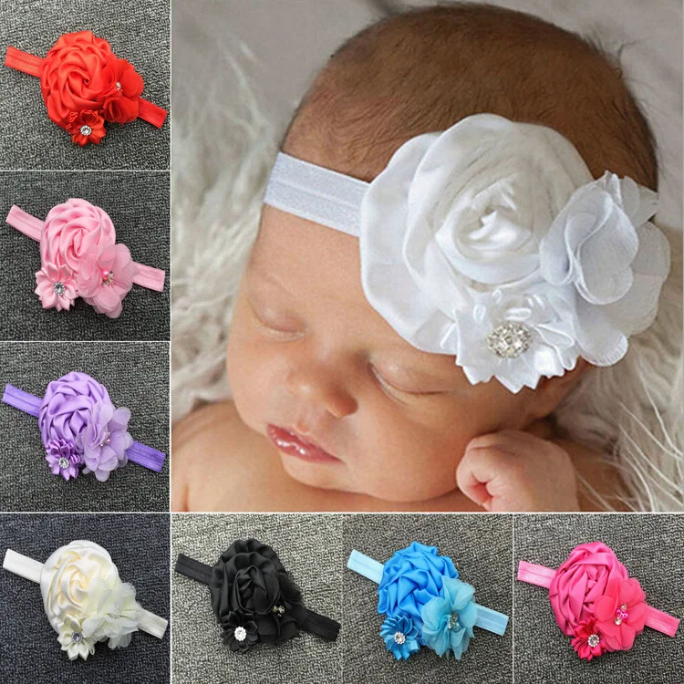 

Elastic Headbands with pearl flower baby girl hair accessories infant rose flower hairbands headwear