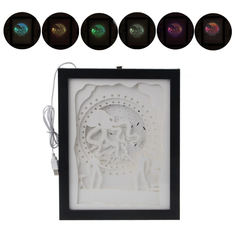 

Papercut Light Box LED USB Night Light Lamp Creative Paintings Octopus Novelty Nightlight