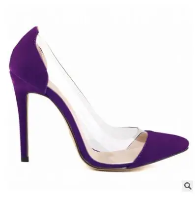 Лидер продаж женские пикантные замшевые туфли вечерние туфли на высоком каблуке с острым носом женские демисезонные повседневные офисные туфли-лодочки большие размеры QKP0233A - Цвет: purple flock