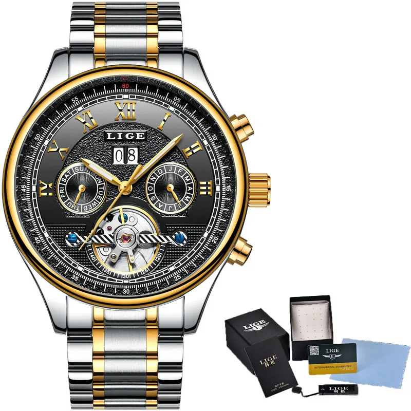 

LIGE Luxury Brand Fashion Business Automatic machinery Watches Men Full Steel Waterproof Watch Man Clock relogio masculino