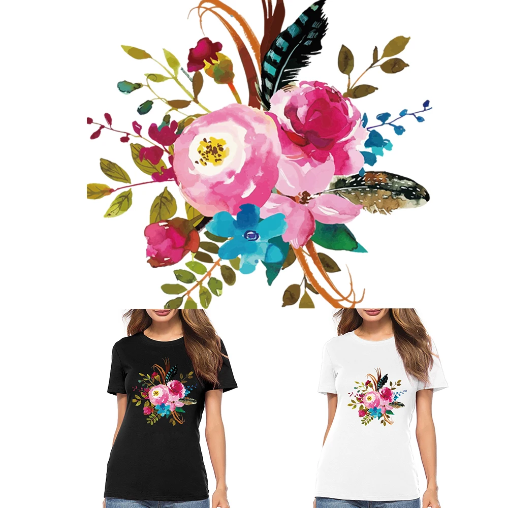 

1PC Flower Patch Heat Transfer Iron On Patch A-level Washable Clothes Stickers Easy Print By Household Irons DIY T-shirt/Sweater