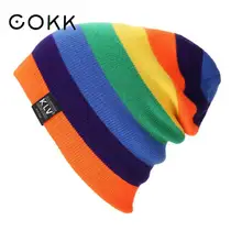 COKK Зимние головные уборы для мужчин и женщин шапочка Радужная полосатая вязаная шапка облегающая шапка бини Gorro зимние Чулочные шапки для мужчин и женщин Новинка