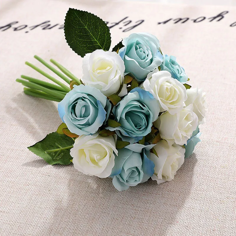12 шт., букет искусственных цветов розы, свадебные украшения, розы, шелковые цветы, высота 25 см