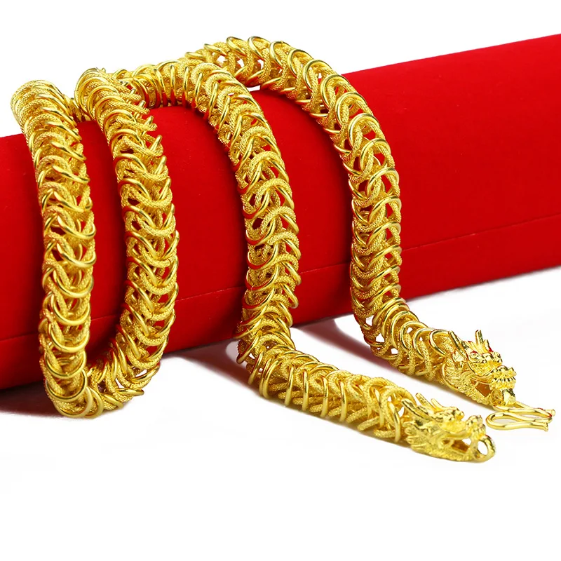 

Hip Hop Mens Dragon Chain 23 Inches Yellow Gold Filled Solid Half Smooth and Half Scrub Punk Style Chain Necklace Males Jewelry