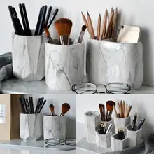Офисные домашние креативные держатели для ручки кисти для макияжа ваза коробка для хранения с мраморным зерном стол контейнер инструмент