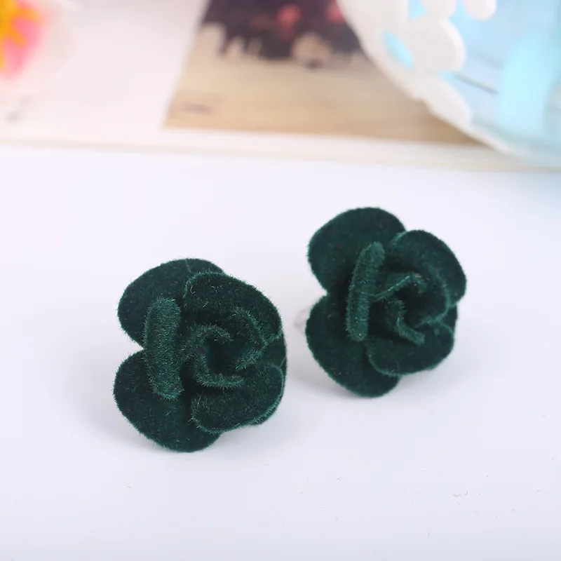 Стиль, модные серьги-клипсы ручной работы из ткани в форме цветка розы, женские вечерние серьги с подвеской на свадьбу - Окраска металла: green ear needle