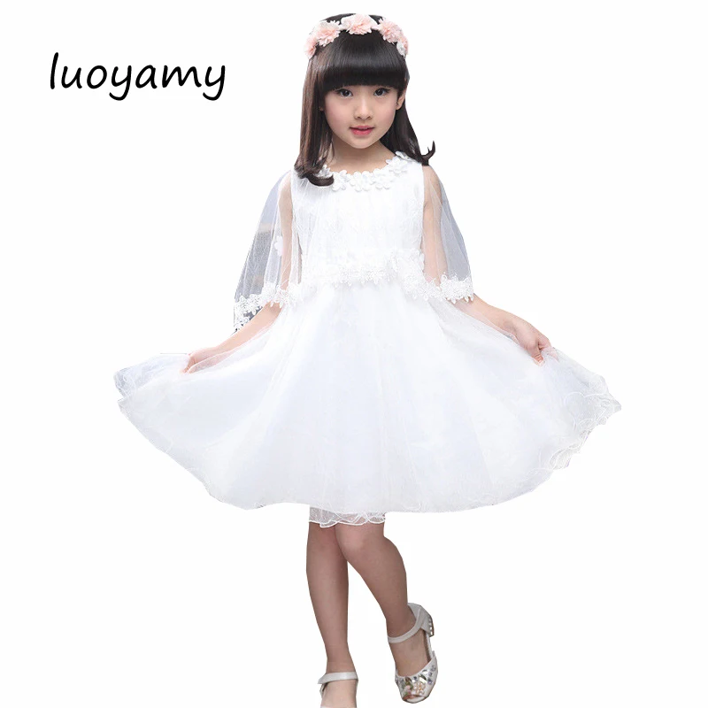

luoyamy Summer Girls Cute Dance Graduation Gowns Princess Lace Mesh Dress Children's Clothing Kids Ball Prom Dresses