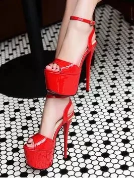 Новая женская обувь, сандалии танцевальная обувь на шесте очень высокий каблук 17 см, открытый носок, пряжка, ремешок, толстая подошва, платформа, размер 35-39