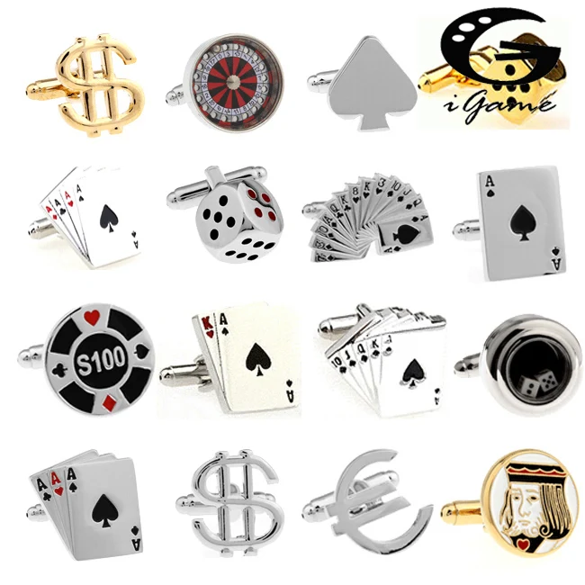 Penghantaran Percuma Lelaki Cuff Pautan Gamble Kasino Siri Roulette Dice Poker Jeton Design Fesyen Manset Borong & runcit