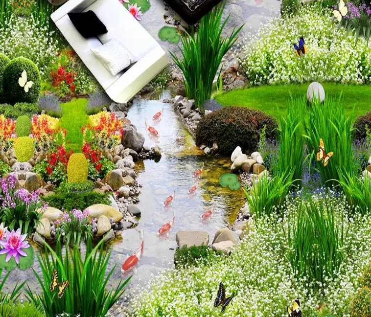 

custom 3d floor Flowers carp wallpapers for living room 3d floor painting photo wallpaper 3d flooring waterproof wall paper