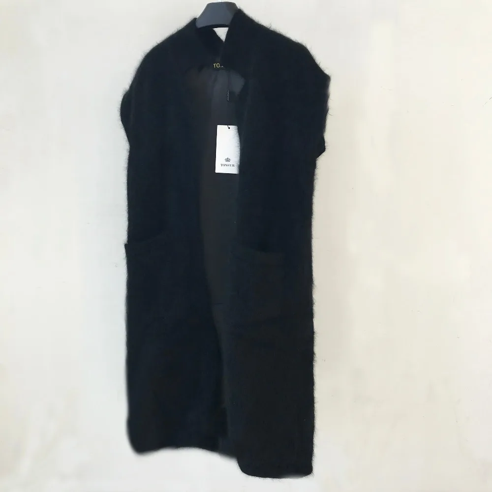 

2019 New Arrival Lady Pure Long Hair Luxury Open Stitch 100% Mink Cashmere Sweater Natural Vest with Pockets and lining tbsr449