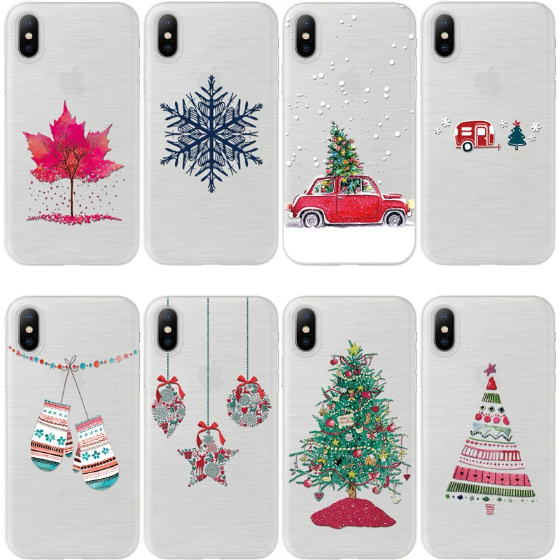 

Christmas Snowflake Soft TPU Cover For iPhone X 6 6S Plus 5 5S SE Case For iPhone 8 8plus 7 7Plus New Year Xmas Gift Phone Shell