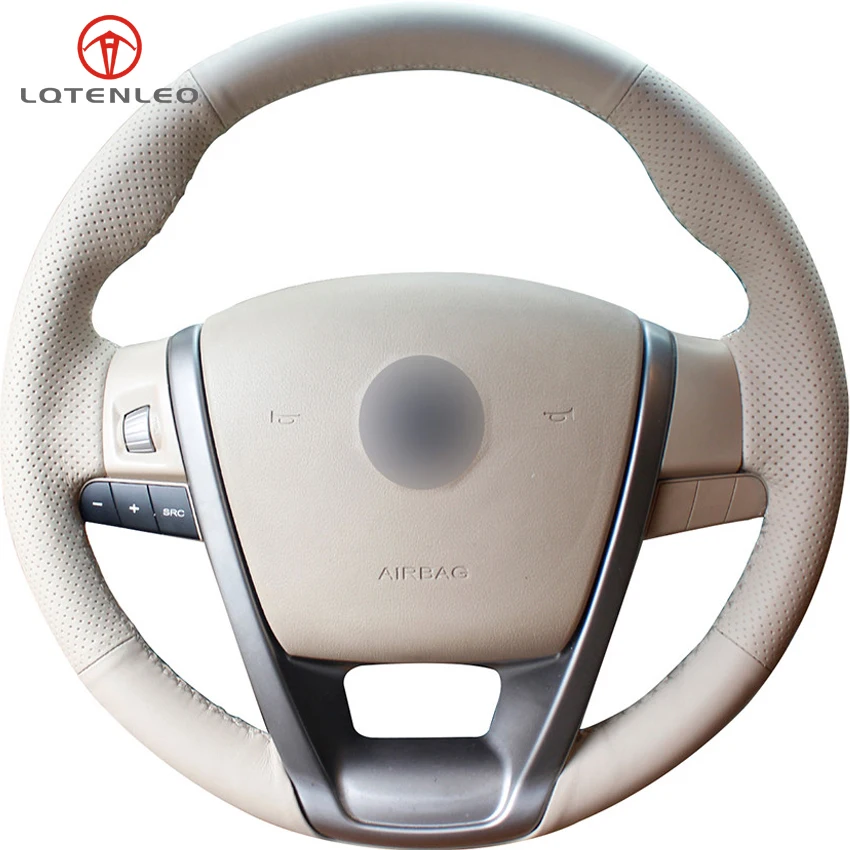 

LQTENLEO Beige Genuine Leather DIY Hand-stitched Car Steering Wheel Cover For MG MG6 MG 6 2010-2016