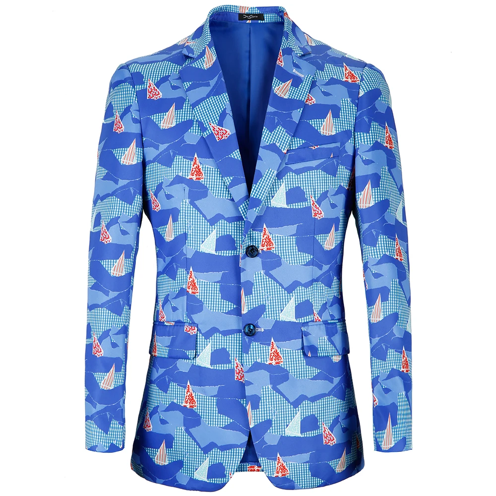 

US big size 38R-48R Blazer Men 2018 new design Mens Casual Sea Print Blazers Spring Autumn Stage Costumes Terno Masculino