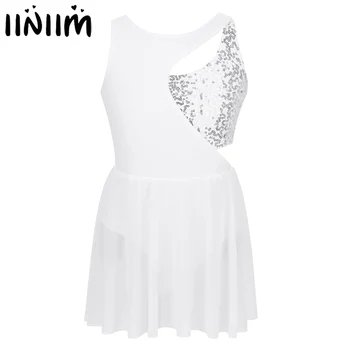 

iiniim Kids Girls Holographic Ballerina Keyholes Figure Ice Skating Roller Skating Ballet Dance Gymnastics Leotard Tutu Dress