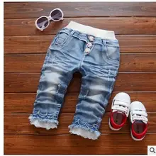 017 брендовая модная одежда для малышей Детские джинсы с кружевными цветами для девочек Хлопковые Штаны с бантом для малышей, От 1 до 2 лет, очень красивые и