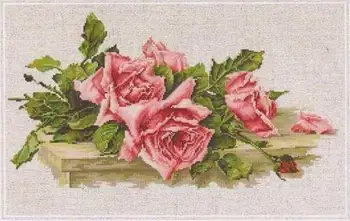 

Gold Collection Lovely Counted Cross Stitch Kit Pink Roses Three Rose Flower Flowers Bouquet luca-s luca lucas