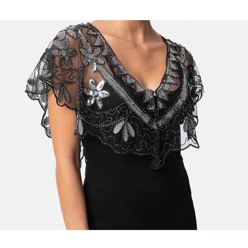 

Women's 1920s Shawl Short Wedding Wrap Art Deco Sequin Beaded Evening Cape Bolero Flapper Cover Up Summer Capelet