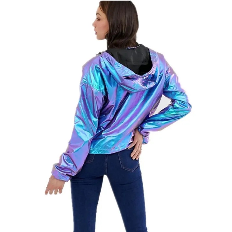 Женская куртка уличная металлическая блестящая цветная водонепроницаемая куртка