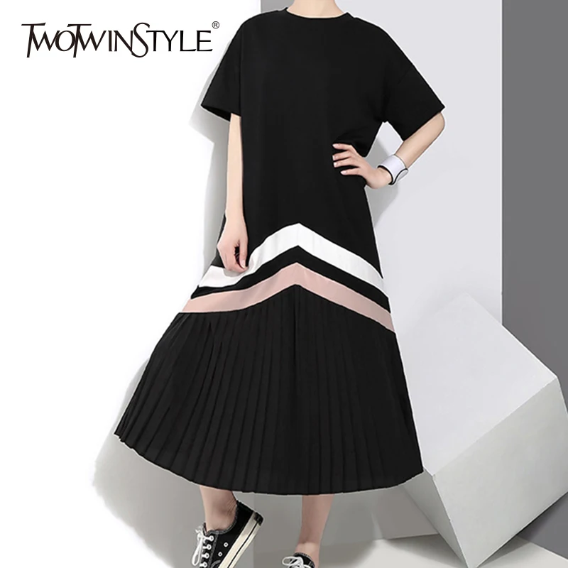 Платье TWOTWINSTYLE черное с коротким рукавом|Платья| |