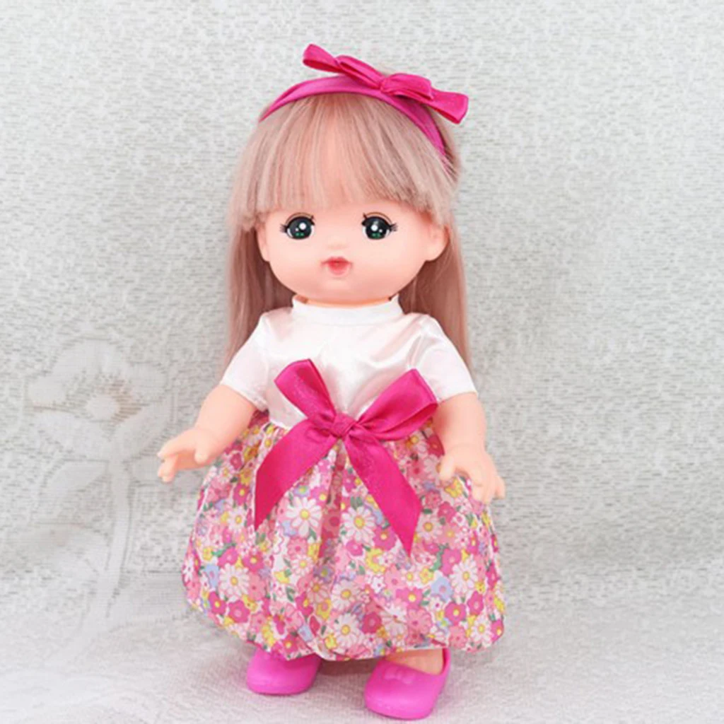 25cm Pink dress+Headband set for baby dolls Handmade Fashion Dress For Mell chan Dolls Accessories girls birthday gift