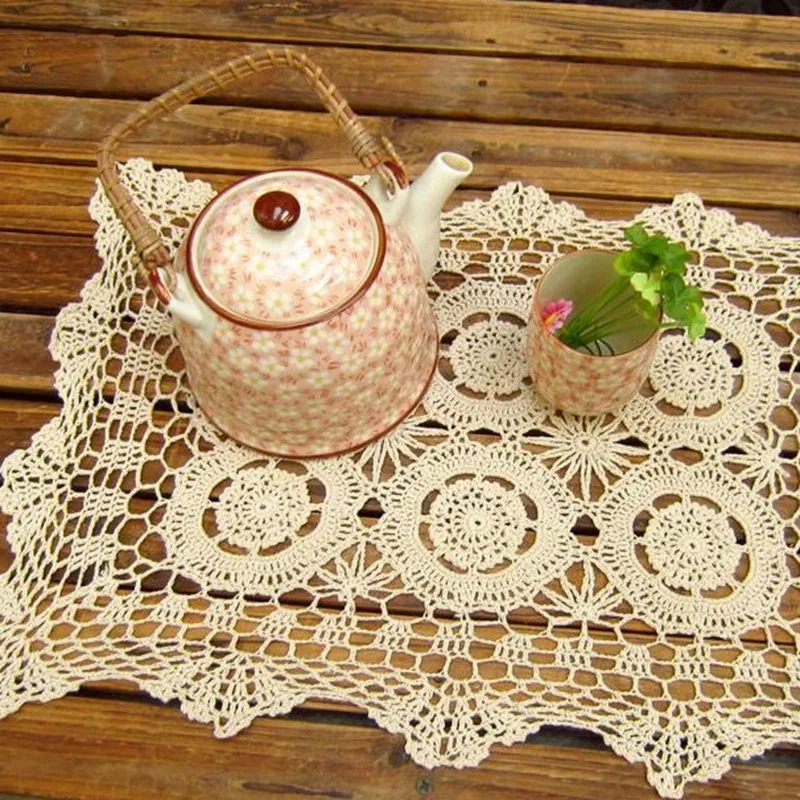 Beige Vintage Handmade Crocheted Doily Crochet Lace Placemat 30x50cm