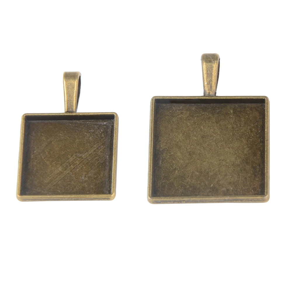 

LFPU 20mm 25mm Square Cabochons Base Settings Antique Bronze Pendant Bezel Tray For DIY Glass Cabochon Necklace Making