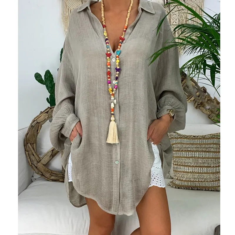 

2019 Autumn Korean Long Sleeve Cotton Linen Shirt Women Loose Plus Size Shirt Solid Casual Beach Blouse Clothes