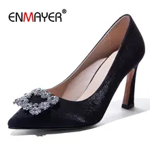 ENMAYER Silk Basic Super High  Zapatos De Mujer De Moda 2019 De Vestir  Pointed Toe Party Women Heels  Slip-On Size 34-43 LY1394