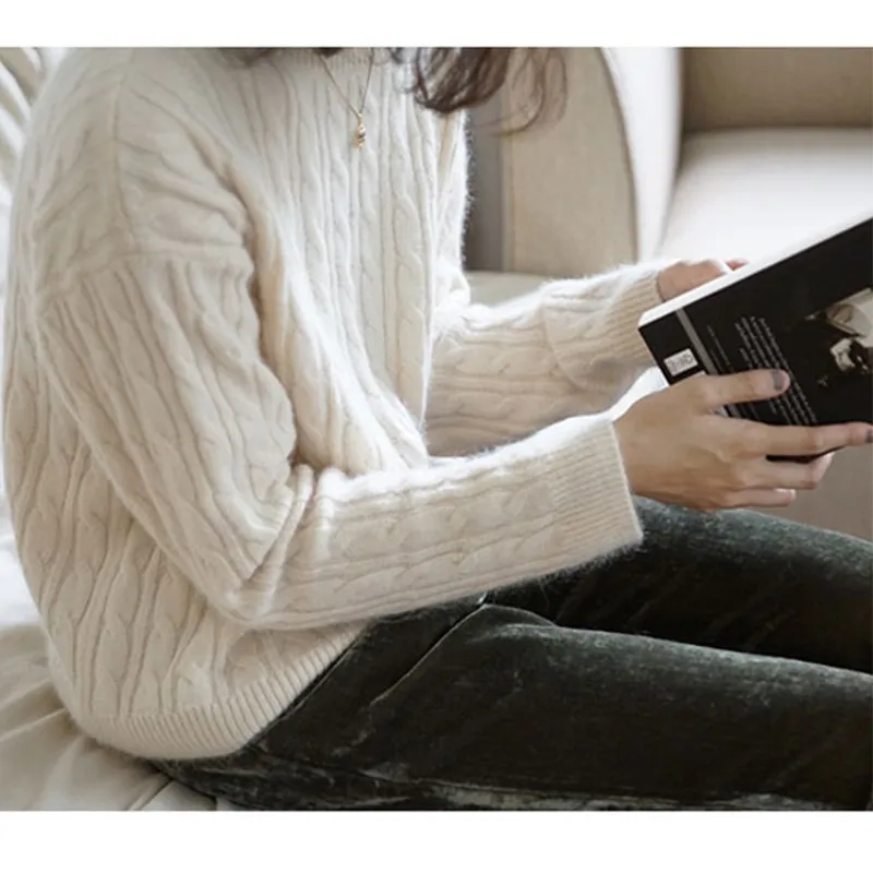 HZYRMY Autumn Winter New Women Cashmere Sweater O-Neck Solid color Twist flower High quality soft Warm pullovers Loose Sweaters Sweaters