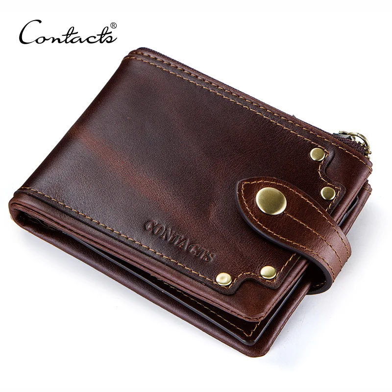 Ceny CONTACT S crazy horse skóry wołowej męskie portfele skórzane krótkie męskie posiadacz karty kiesy mężczyzna carteira masculina zipper cartera hombre