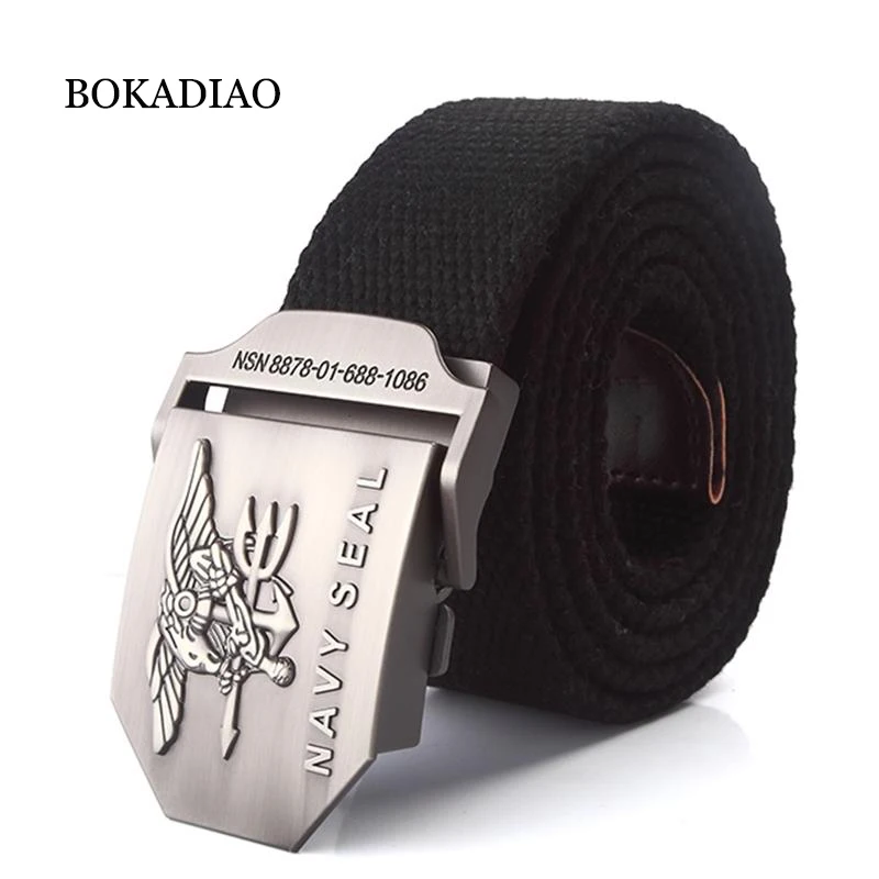 Men Belt Skull Canvas Cross Metal Buckle Military Belt Army Tactical Strap Army