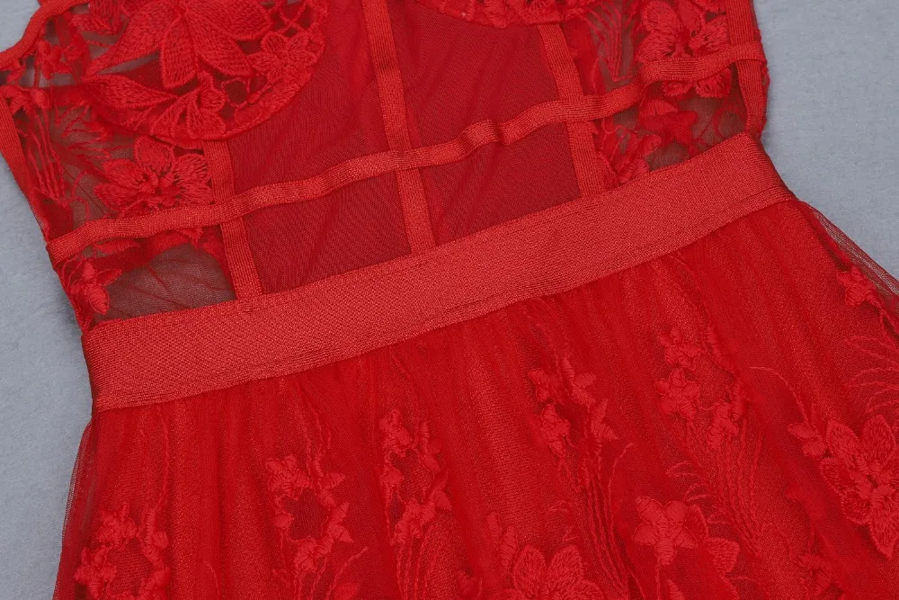 Высококачественное красное Сетчатое длинное платье-бандаж из вискозы элегантное вечернее платье