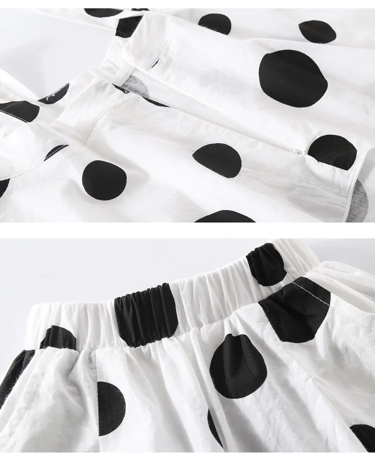 Children 's Knee Length Pant Clothing Set Summer Girls Suspender Dot White Color 2 piece Kids Clothes Sets Size4-14 ly322