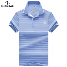 Бренд SHANBAO, рубашка поло с короткими рукавами и принтом, лето, стиль, деловая Повседневная модная мужская рубашка поло в полоску