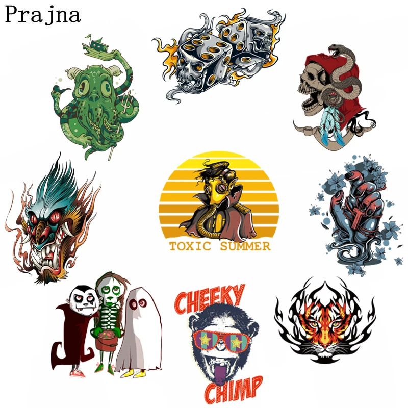 

Prajna Halloween Costume Vampire Heat Transfer Patches Dragon Horror Mask Iron On Transfers For Jacket Clothes DIY Sticker F