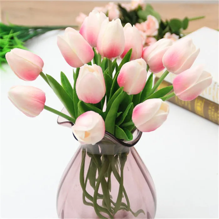 Высокое качество, 1 шт., синие, зеленые, красные искусственные тюльпаны, весенние, домашние, свадебные украшения, ПУ-тюльпаны, искусственные цветы, настоящее прикосновение - Цвет: Tulip D7 Light Pink