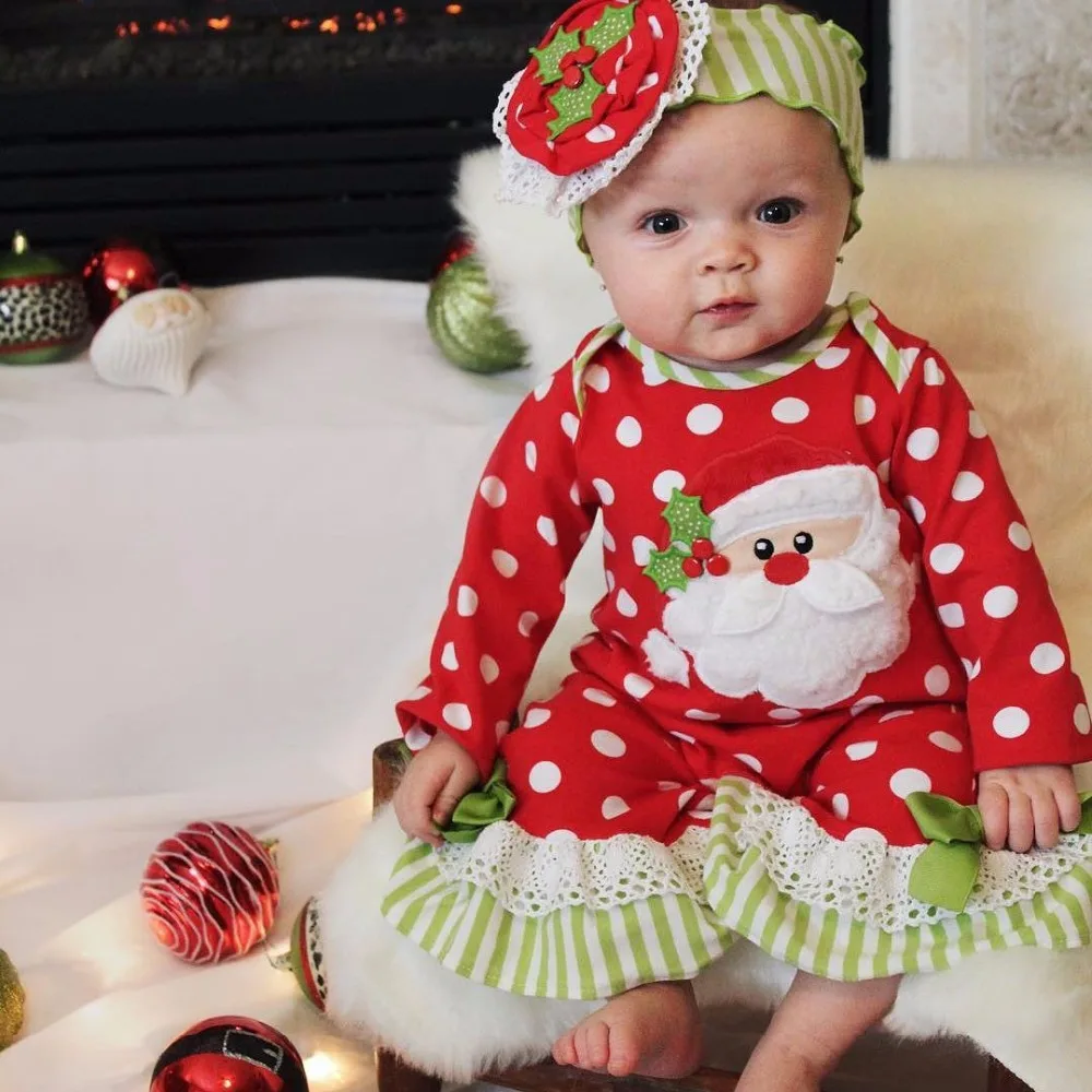 Новая зимняя одежда для малышей Детский Рождественский хлопковый комбинезон для девочек с оборками первый комбинезон в рождественском стиле Детский комбинезон с оборками D0316