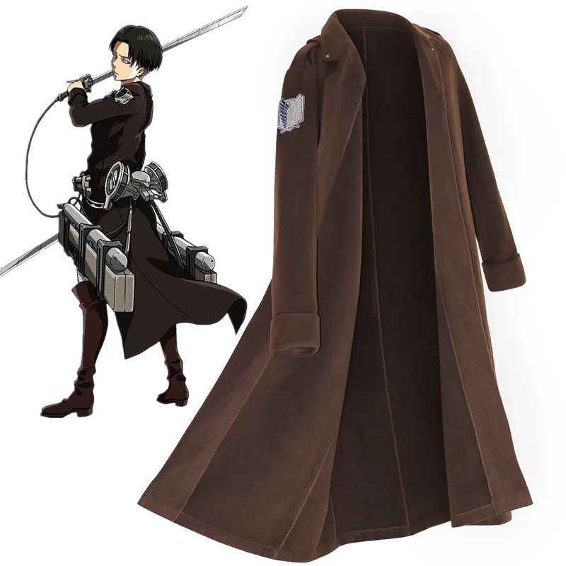 

Quality Attack on Titan Cloak Cosplay Anime Shingeki no Kyojin Levi Ackerman Wollen Windbreaker Long Scout Legion Coat Men Women