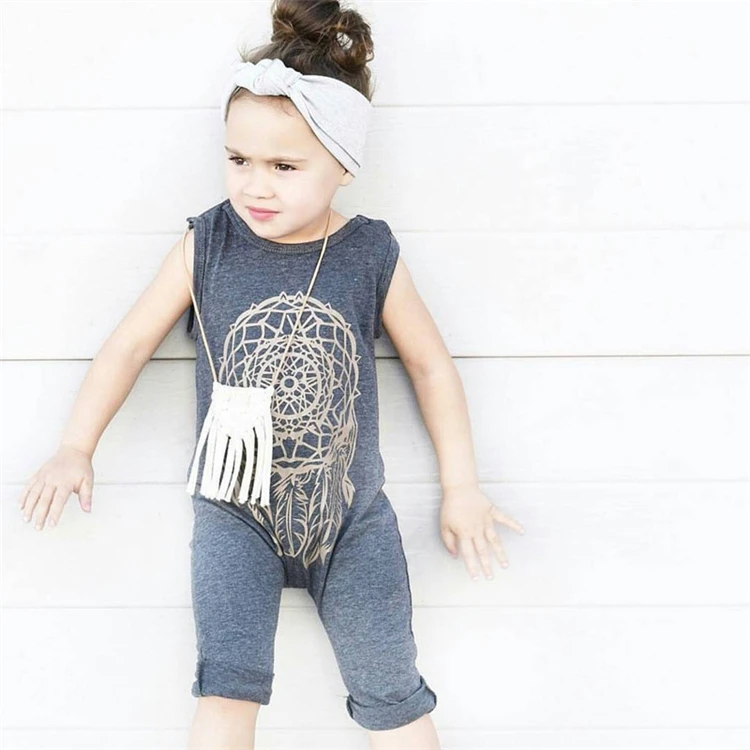 Newborn Baby Girl Romper Baby Boy Jumpsuit Clothes summer Print Sleeveless feather baby boy romper Age 0-24M 3T 4T (19)