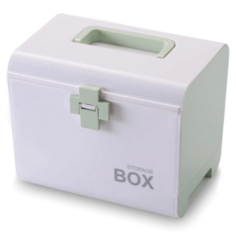 Медицинская коробка, коробка для хранения первой помощи, пластиковый контейнер, портативный многослойный большой емкости - Цвет: Green