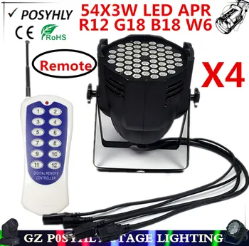 

4PCS/ Remote control 54 X3W LED Par Light, RGBW PAR led DMX512 control DJ equipment disco lights