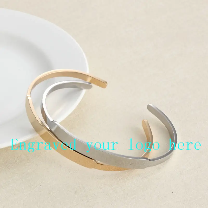 

Silver Gold Bangle Customized Jewelry Engraving Stainless Steel 6mm Positive Inspirational ID Bracelet Cuff Bangle For Women