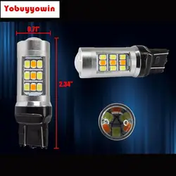 2x высокое Мощность 3535 чип 7443 горки светодиодных автомобилей DRL поворотов Лампочки + 2 шт. нагрузка 50 Вт Резисторы без Hyper flash