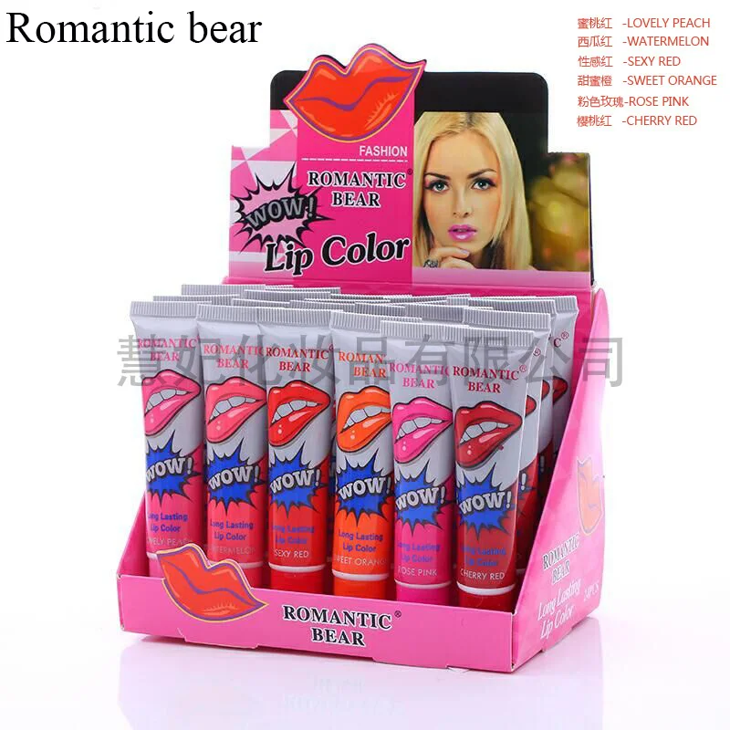 

romantic bear lipsgloss lips care makeup Peel off Long Lasting Waterproof batom matte liquid Lip Gloss tint 24pcs/box mate