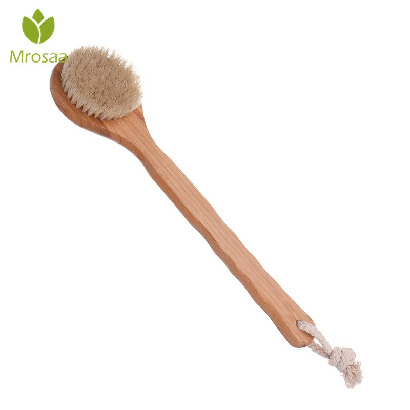 Natural Bristle Massage Cleaning Brushes Long Handle Wooden SPA Shower