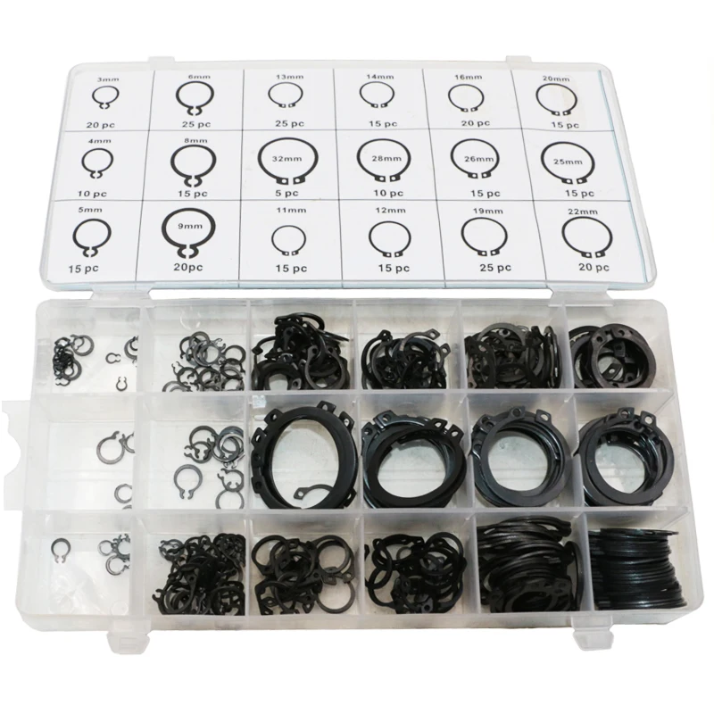 300Pcs Metal Black Assortments Car Kit Set 18 Sizes Circlip Snap Retaining Ring 