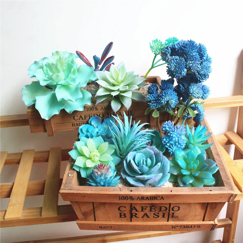 Artificial Succulent Plants Home Decoration Green Blue Plastic Faux Cactus Succulents Simulation Fake Plant Office Decoration