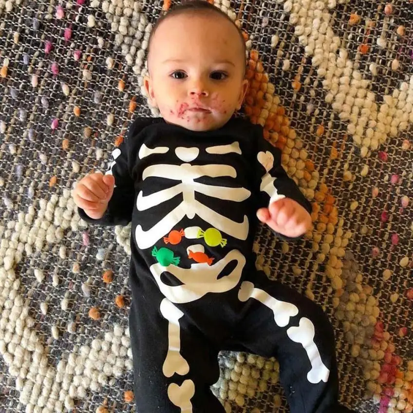 

TELOTUNY hot sell Newborn halloween costume baby Toddler Baby Halloween Bone Candy Print Romper Jumpsuit Casual Clothes Z0829