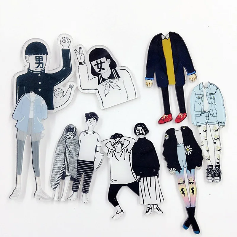 

Hot Funny black and white style lovers Brooch Badges Kawaii Acrylic Badges Clothes Icons on Backpack Pin Brooch Badge Decoration
